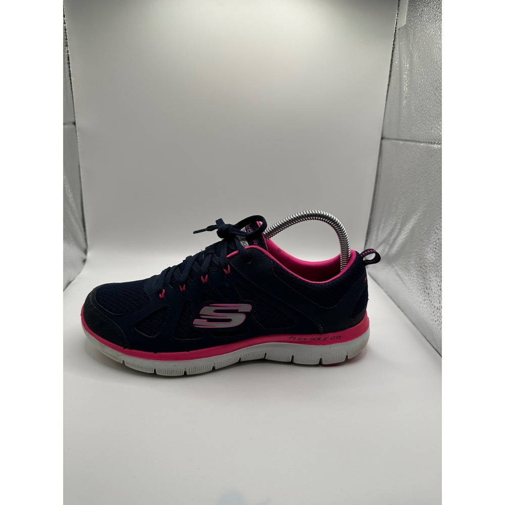 Skechers Flex Sole 2.0 Sneakers Womens 8 Navy Pink Good 12761 Memory Foam